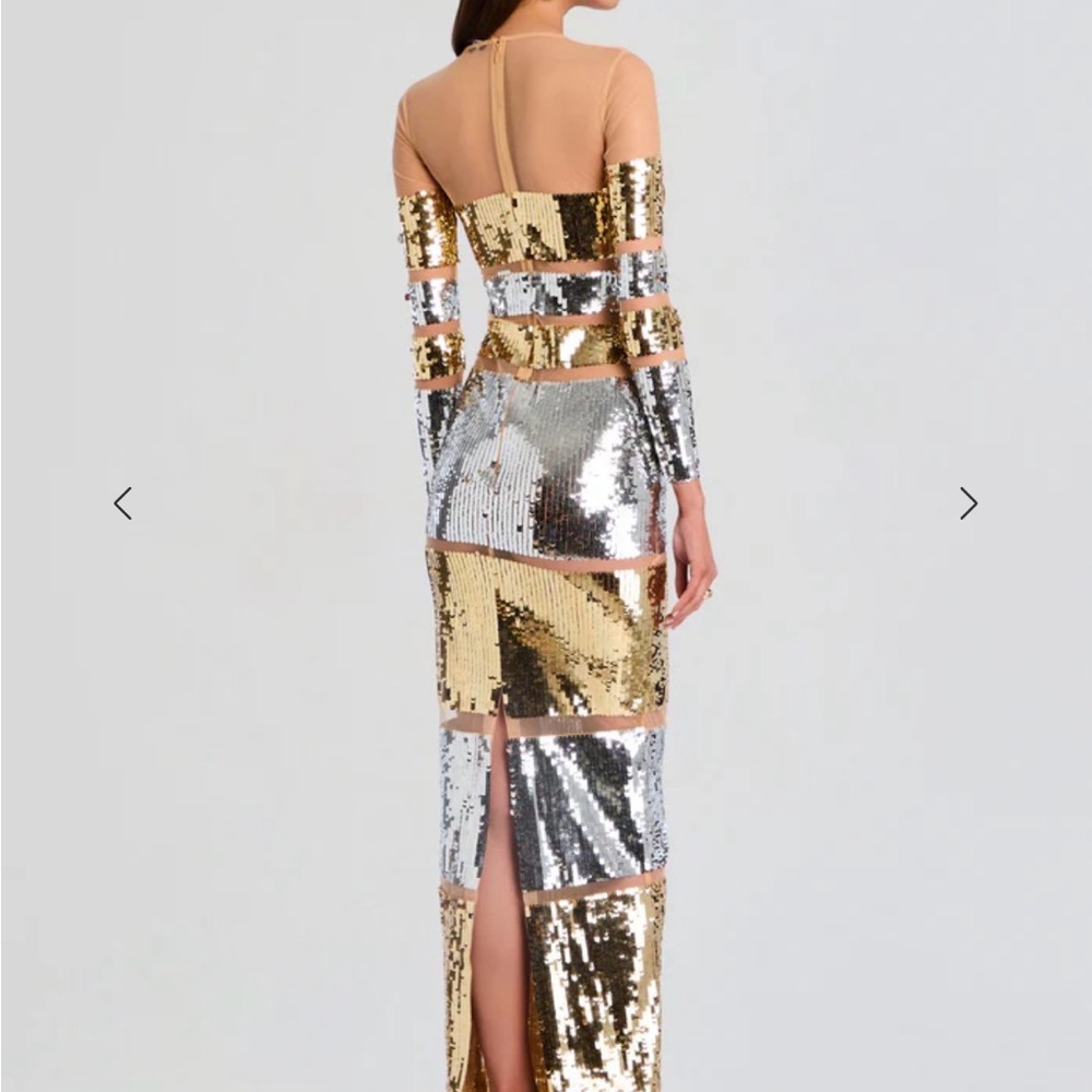 NWT! $1198 Retrofete Desi Sequin Gown Mesh Silver Gold Dress Sheer Small - Picture 4 of 7